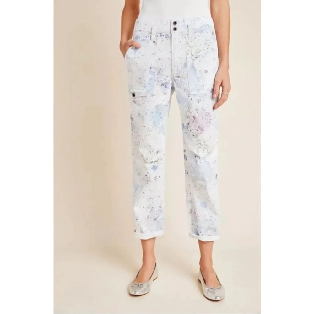 By Anthropologie The Wanderer Watercolor Cargo Utility Pants 28 NWT